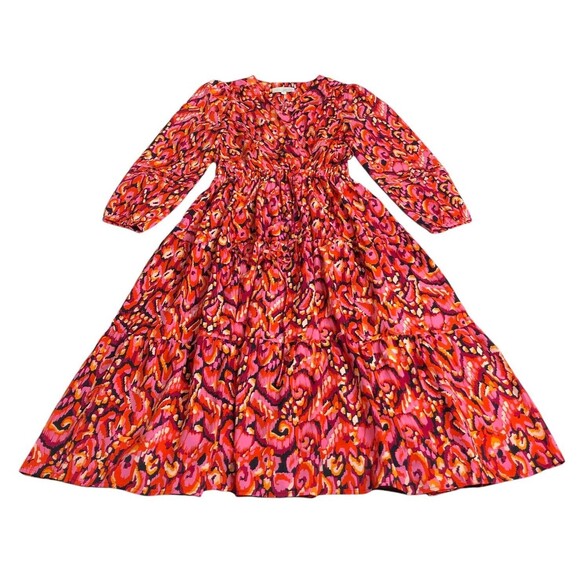 Pinch Dress Womens Extra Small Colorful Abstract Wrap Midi Long Tiered Sleeve - Picture 2 of 16